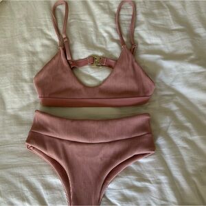 Kulani Kinis Ribbed Bikini Set in Blush Pink -